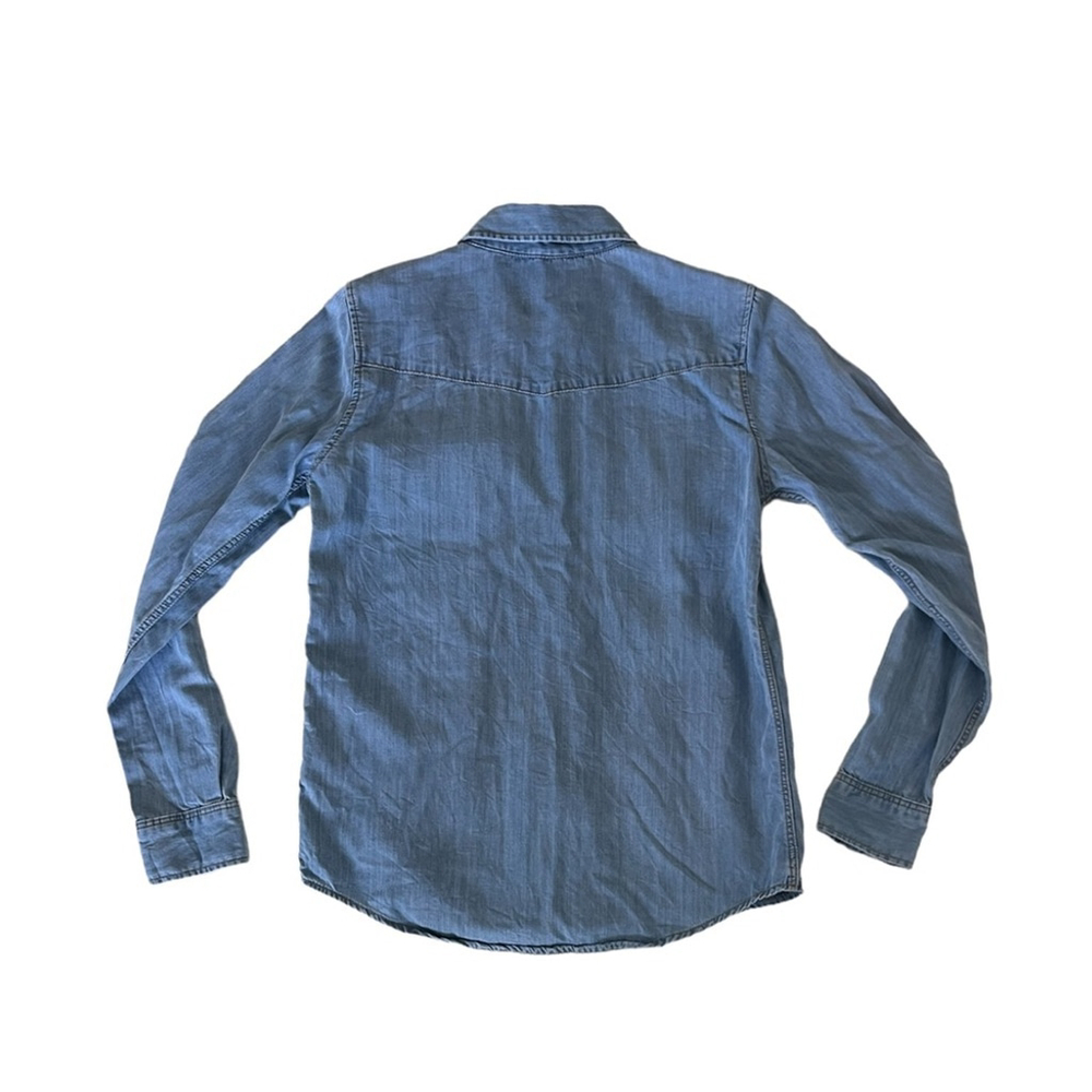 Zara Snap Button Down V-Neck Chambray Long Sleeve Shirt Size XS - Picture 2 of 3